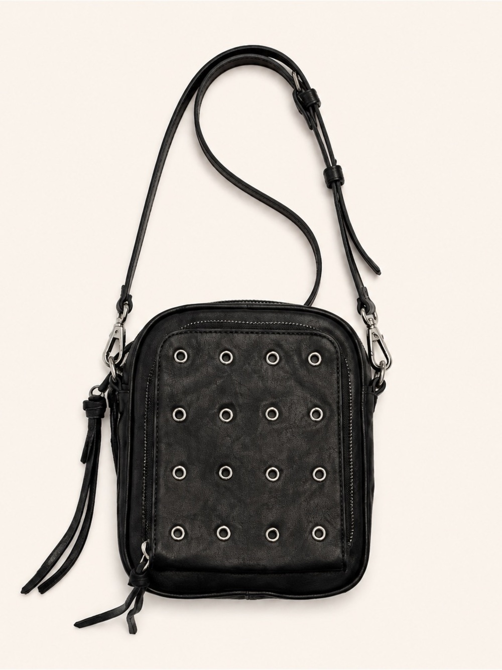 Joelle Hawkens Studded Leather Camera Crossbody Bag Black